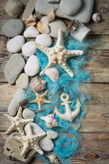 Beautiful composition of seashells and stones