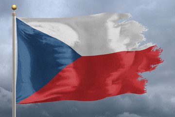 Fototapeta na wymiar Czech Republic Flag with torn edges in front of a stormy sky