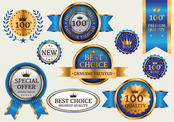 Gold blue banner collection set luxury on gray background vector illustration.