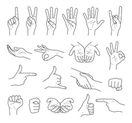 Hand gestures contour vector set - 198950075