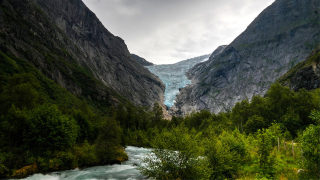 Panoramic view to Briksdal Glacier in Norway