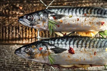 raw fresh mackerel stuffed with lemon