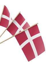 Fototapeta na wymiar Denmark, multiple small flags hanging, isolated on white background