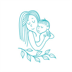 A mother and her child. Linear vector illustration