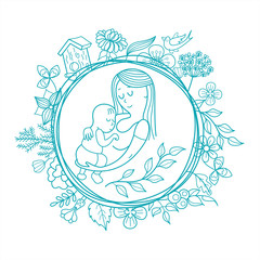 A mother and her child. Linear vector illustration