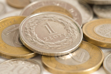 Nahaufnahme von Münzen Polnische Zloty PLN