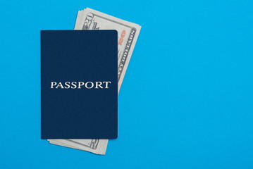 Blue passport lying on the background
