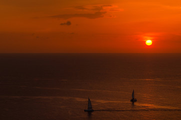 Beautiful sunset over the ocean. Sunrise in the sea , at Thailand