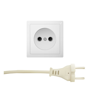 Electric white socket with plug. Electricity vector illustration. Household appliances.