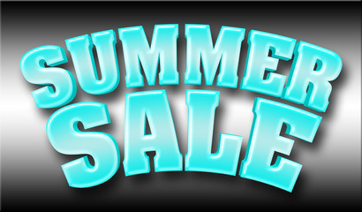 Stock Illustration - Large Shiny Blue Text: Summer Sale, 3D Illustration with Shadow, Isolated Against the Black and White Gradient Background.