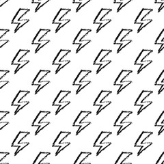 Hand drawn Lightning bolt seamless pattern. Black and white. Fashion design texture for textile. Vector illustration.