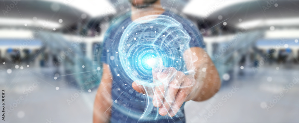 Fototapete businessman using digital artificial intelligence interface 3d rendering