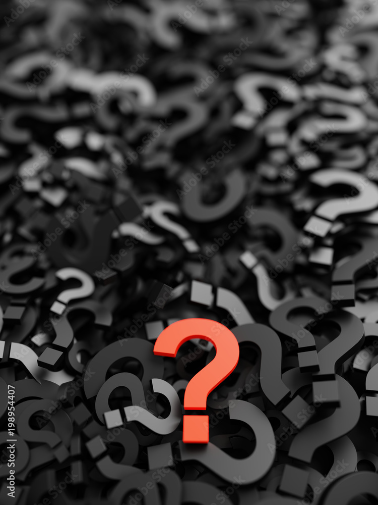 Poster infinite question marks with a distinct one, original 3d rendering illustration