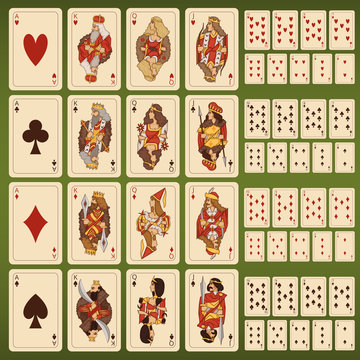 Big vector set of playing cards with stylized characters