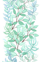Seamless Border of Light Blue Leaves