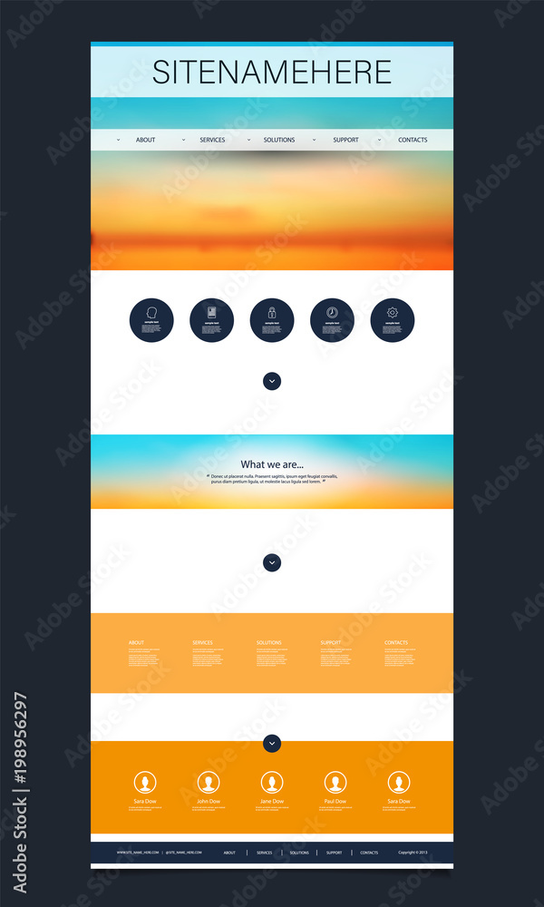Wall mural website design template for your business with sunset sky image background - clouds, sunlight