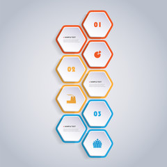 Colorful Modern Style Infographics Design - Set of Minimalist Numbered Geometric Shapes, Round Hexagons with Icons