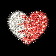 Kingdom of Bahrain flag sparkling badge in heart shape. Icon with Bahraini national colors with glitter effect. Button design. Vector illustration. One of a series of signs