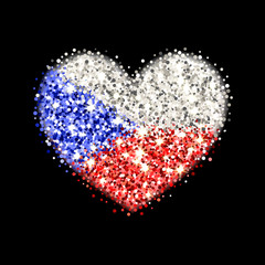 Czech Republic flag sparkling badge in heart shape. Icon with Czechia national colors with glitter effect. Button design. Vector illustration. One of a series of signs