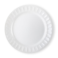 Empty white plate isolated on white background, top view