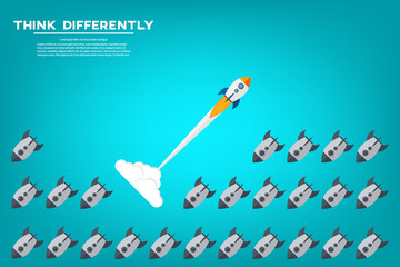 Think differently - Being different, taking risky, move for success in life -The graphic of rocket also represents the concept of courage, enterprise, confidence, belief, fearless, daring,