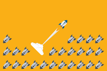 Think differently - Being different, taking risky, move for success in life -The graphic of rocket also represents the concept of courage, enterprise, confidence, belief, fearless, daring,