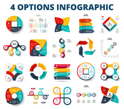 Vector circles, arrows, square for presentation. Abstract business infographic elements of cycle diagram with 4 steps, options, parts or processes.