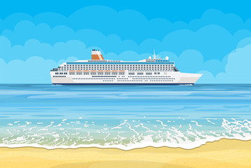 Paradise beach of the sea with cruise ship