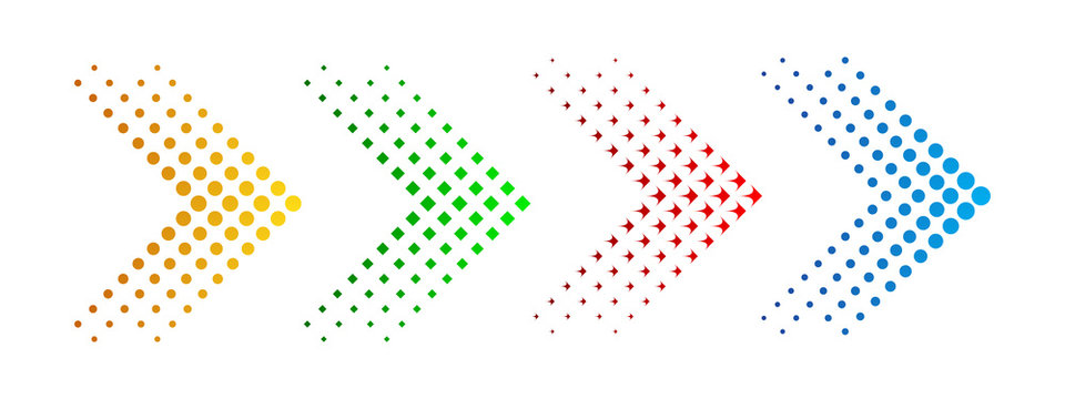 Set of arrows with halftone effect. Vector illustration