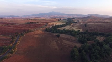 AERIAL VIEW.Beautiful summer landscape of Tuscany, Italy.camera moves forwards