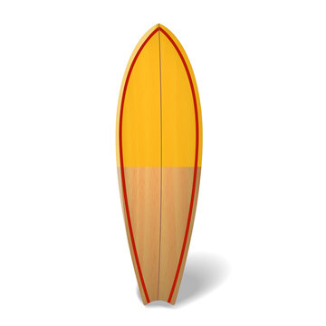 Vector Wood Surf Board Summer Surfing Isolated Realistic Surfboard.