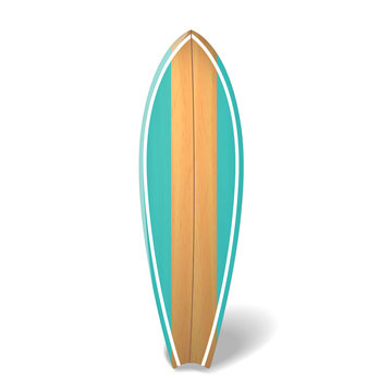 Vector wood surf board Summer Surfing Isolated realistic surfboard.