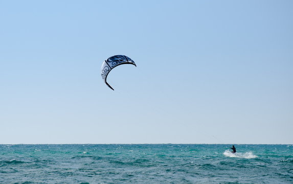kiteboarding on Mediterranean Sea near Rishon Lezion beach