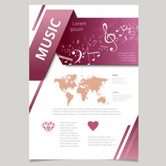 Infographics. Music concept. Realistic glass banners. Vector illustration