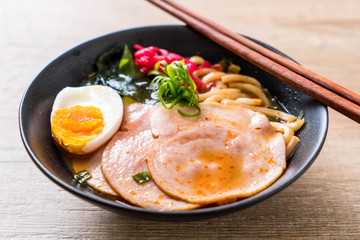 spicy miso udon ramen noodle with pork