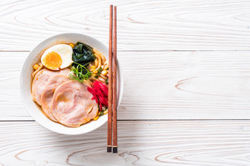 spicy miso udon ramen noodle with pork