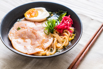 spicy miso udon ramen noodle with pork
