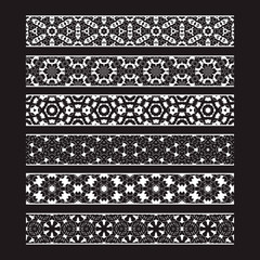 Patterned elements for vector brushes creating. Borders templates kit for frames design and page decorations.