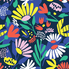 Seamless background with bright flowers