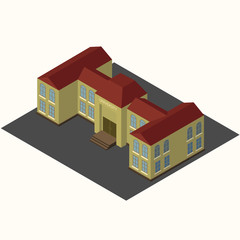 Isometric School or university. Buildings for city construction.