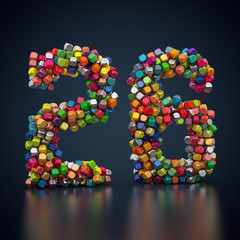 Zahl 26 aus bunten Spielwürfeln