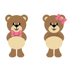 Naklejka na ściany i meble cartoon bear with tie with and bear girl set