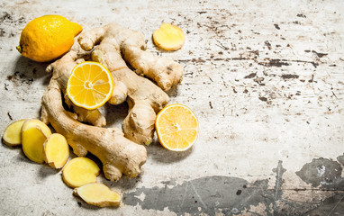 Fresh ginger with lemons.