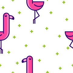 Tropical seamless pattern with pink flamingos. Design for fabric, wallpaper, textile and decor.