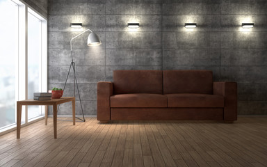 Contemporary living room loft interior. 3d rendering