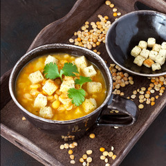 Bowl of bean soup with parsley