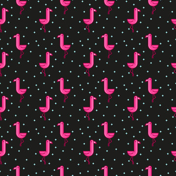 Tropical seamless pattern with pink flamingos. Design for fabric, wallpaper, textile and decor.