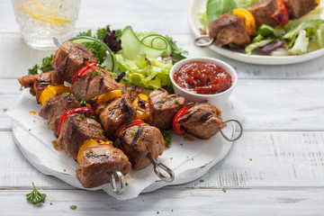 Grilled pork kebabs