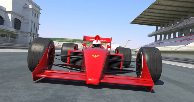 Red Racing Car Crossing Finish Line And Winning The Race - High Quality 3D Rendering With Environment
