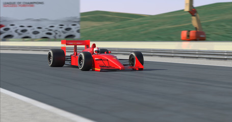 Red Racing Car Crossing Finish Line And Winning The Race - High Quality 3D Rendering With Environment